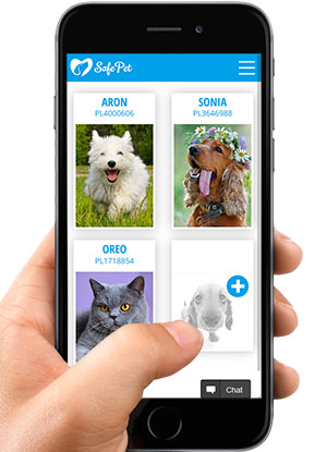 SafePetOnline - widok listy psów na telefonie komórkowym